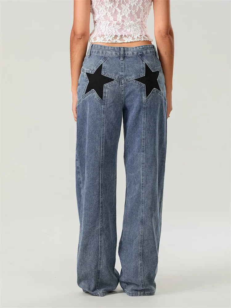 STELLA | Women's Denim Trousers with Star Print