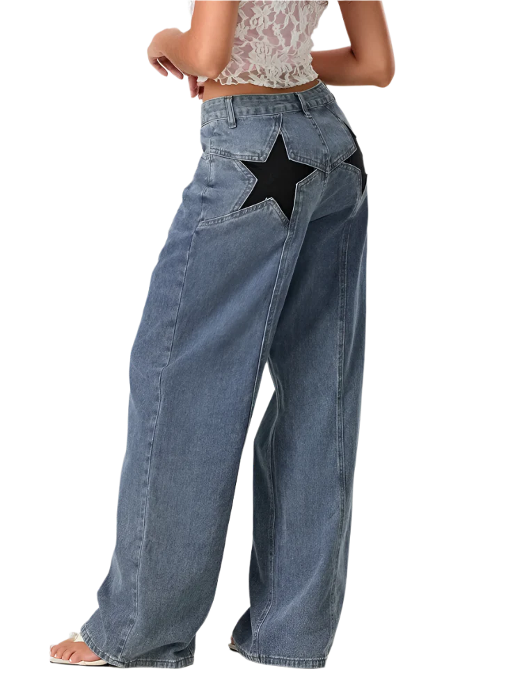 STELLA | Women's Denim Trousers with Star Print