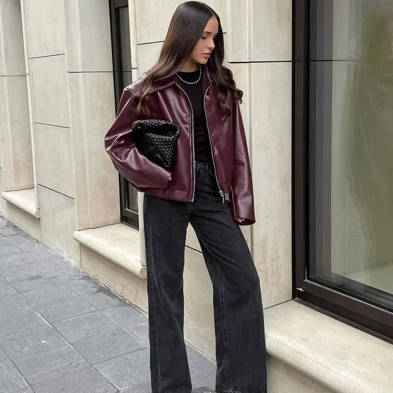 ANGELA | Women’s Red Biker Jacket