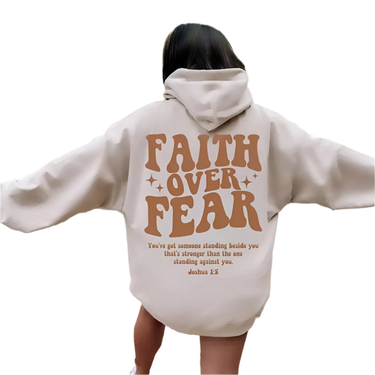 CORAGGIO | Oversized Hoodie with "FAITH OVER FEAR" Front Print